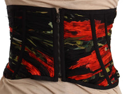 Dolce & Gabbana Black Corset Belt Stretch Waist Strap Silk Top - Blouses