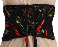 Dolce & Gabbana Black Corset Belt Stretch Waist Strap Silk Top - Blouses