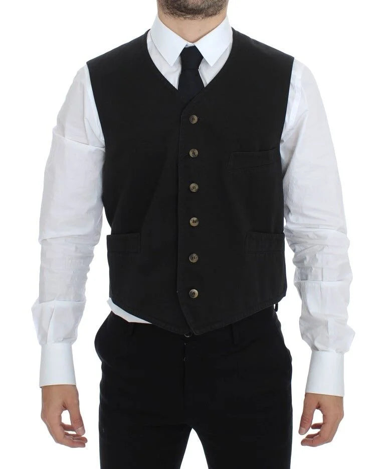 Dolce & Gabbana Black Cotton Blend Dress Vest Gilet - Vests