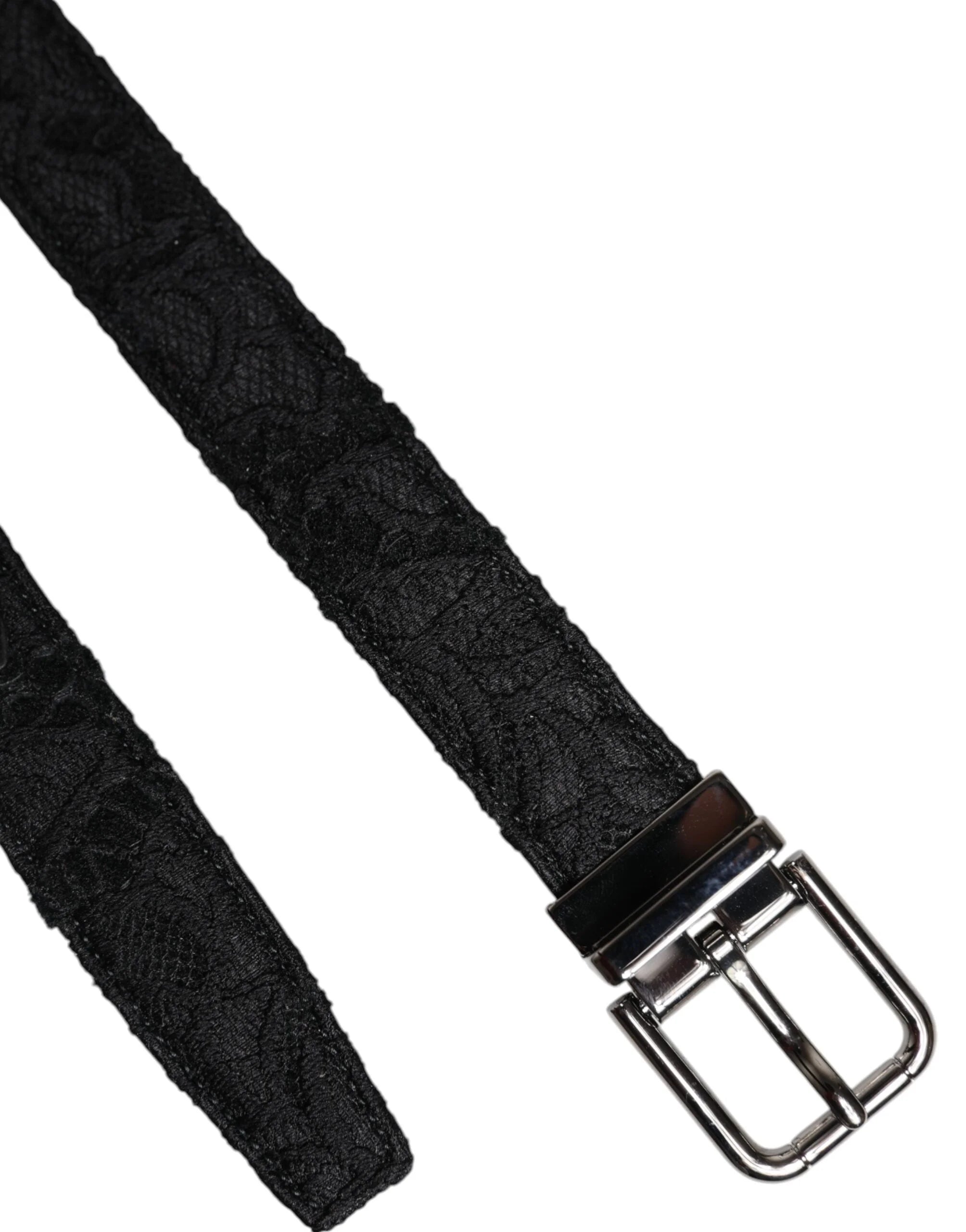 Dolce & Gabbana Black Cotton Blend Silver Metal Buckle Belt - 110 cm / 44 Inches - Belts