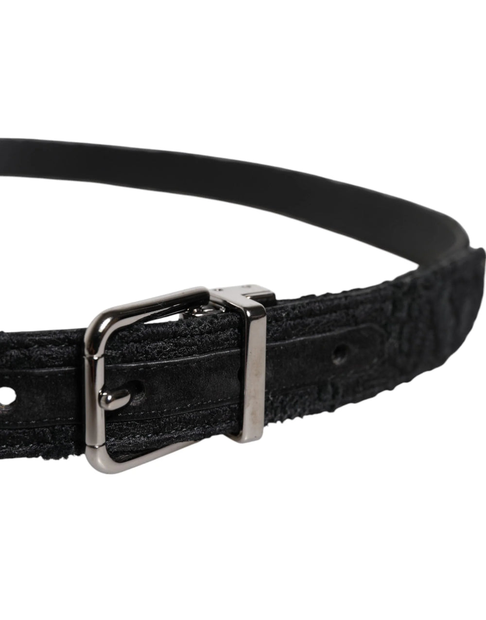 Dolce & Gabbana Black Cotton Blend Silver Metal Buckle Belt - 110 cm / 44 Inches - Belts