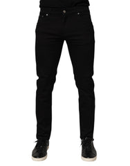 Dolce & Gabbana Black Cotton Blend Skinny Men Trouser Pants - Trousers