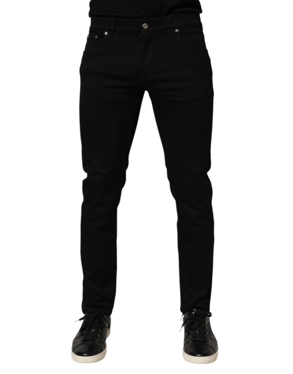 Dolce & Gabbana Black Cotton Blend Skinny Men Trouser Pants - Trousers