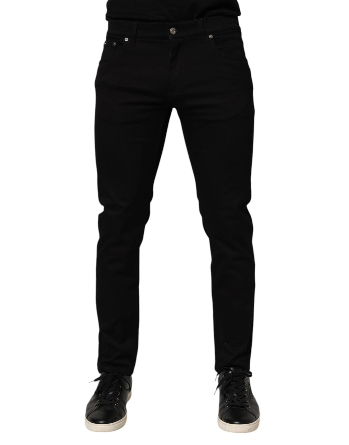 Dolce & Gabbana Black Cotton Blend Skinny Men Trouser Pants - Trousers