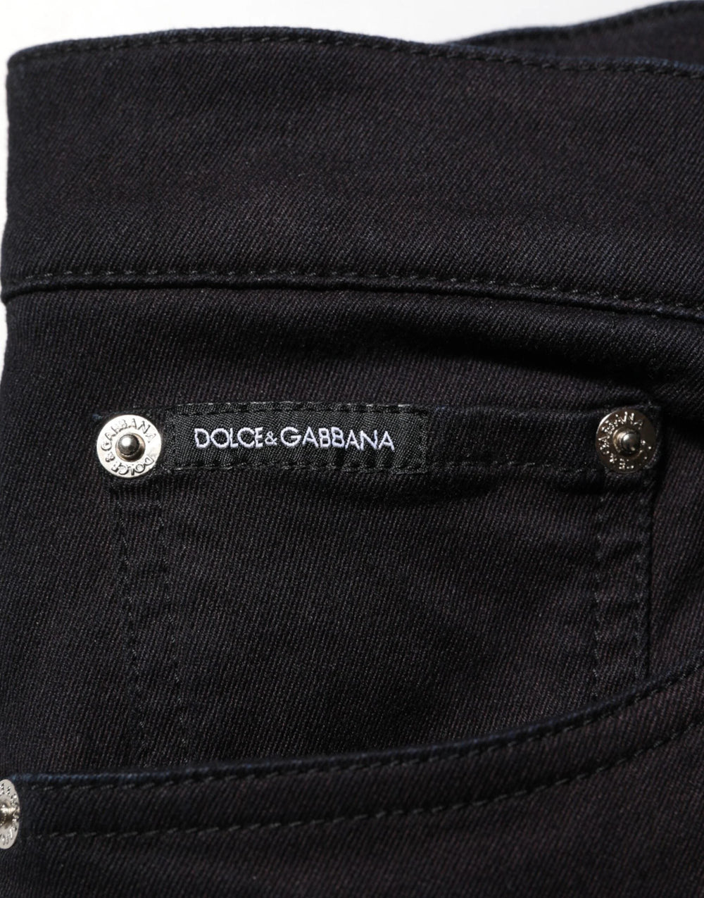 Dolce & Gabbana Black Cotton Blend Skinny Men Trouser Pants - Trousers