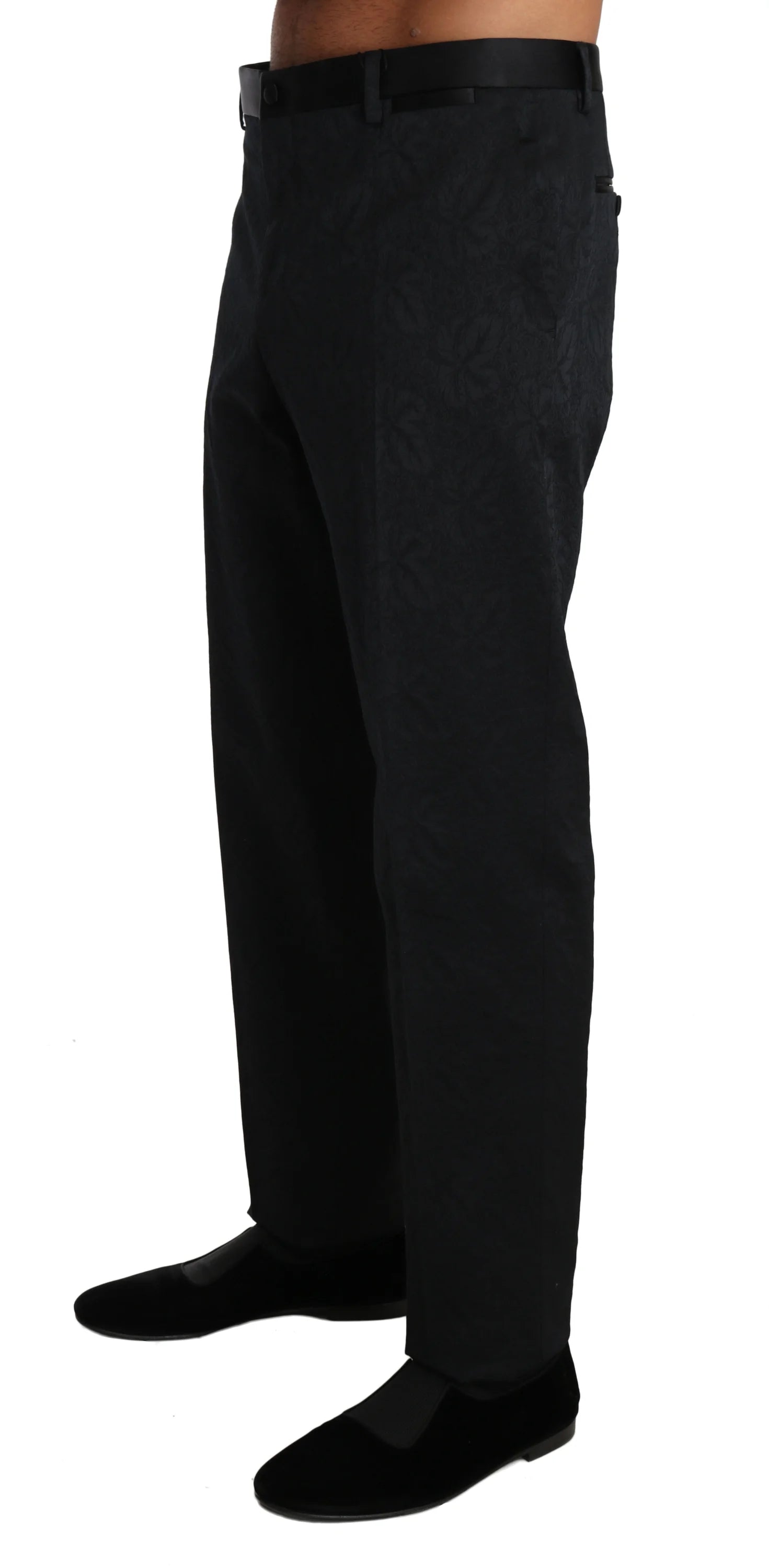 Dolce & Gabbana Black Cotton Brocade Formal Trousers Pants - IT54 | L - Trousers