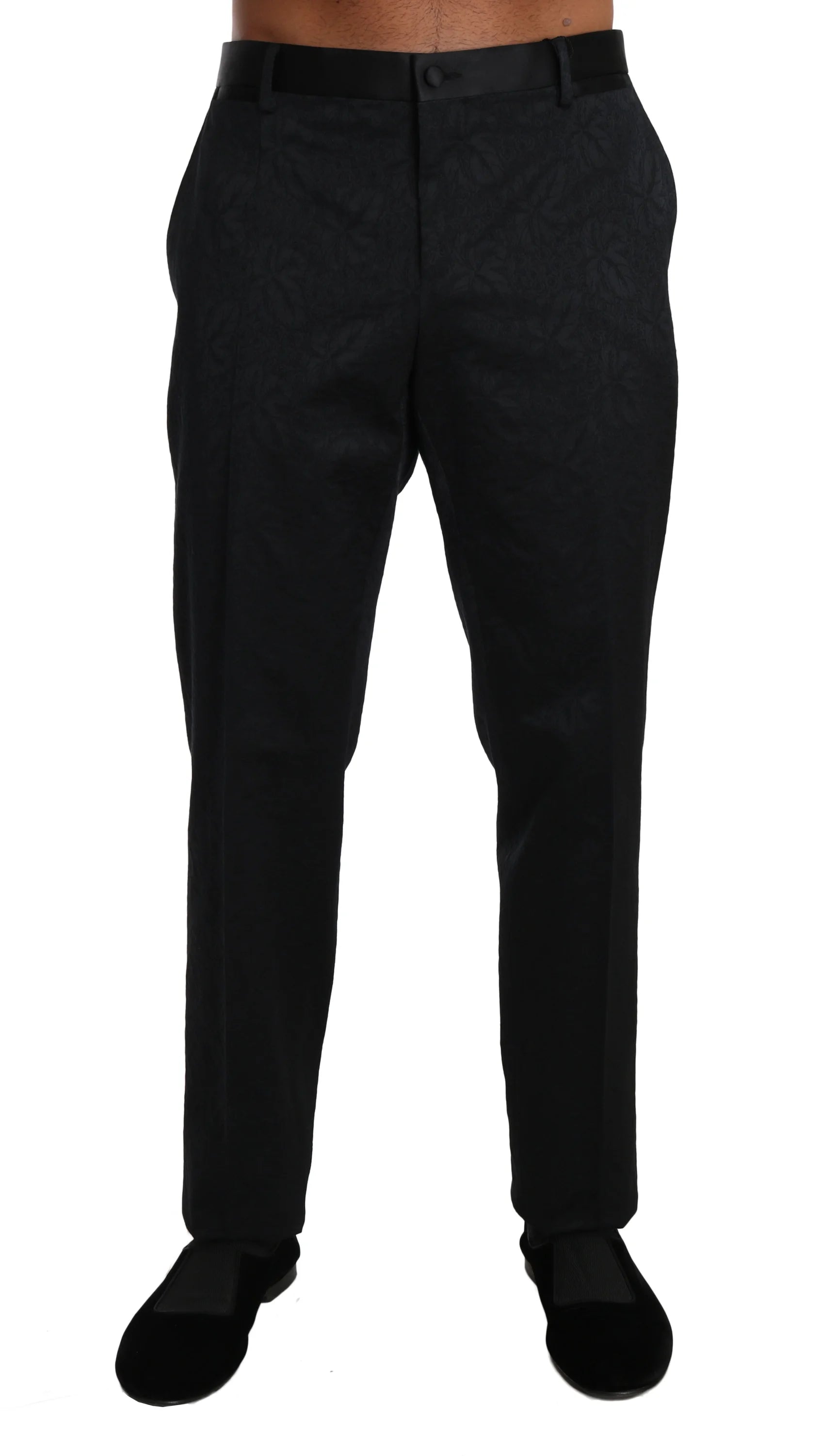 Dolce & Gabbana Black Cotton Brocade Formal Trousers Pants - IT54 | L - Trousers