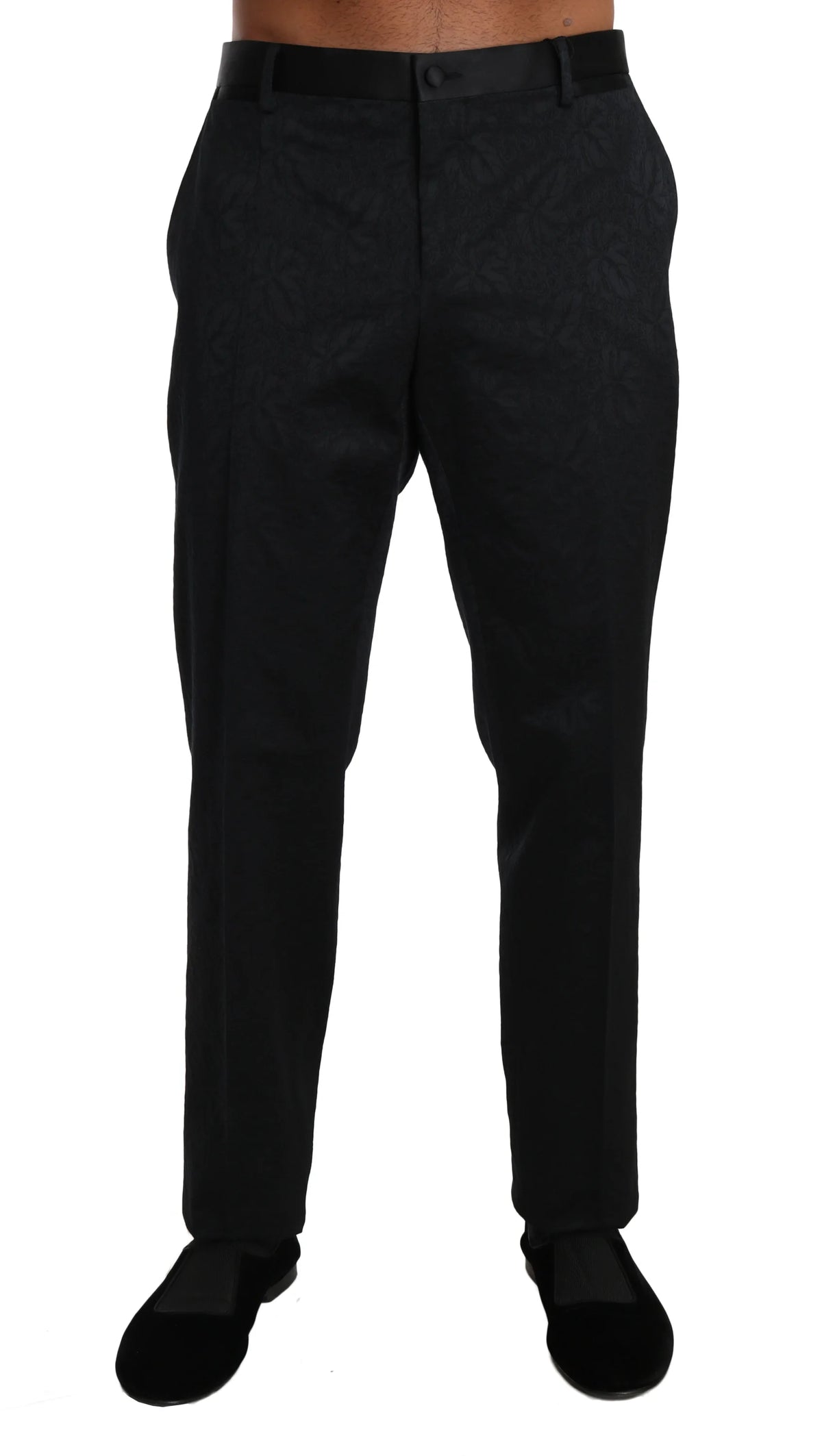Dolce & Gabbana Black Cotton Brocade Formal Trousers Pants - IT54 | L - Trousers