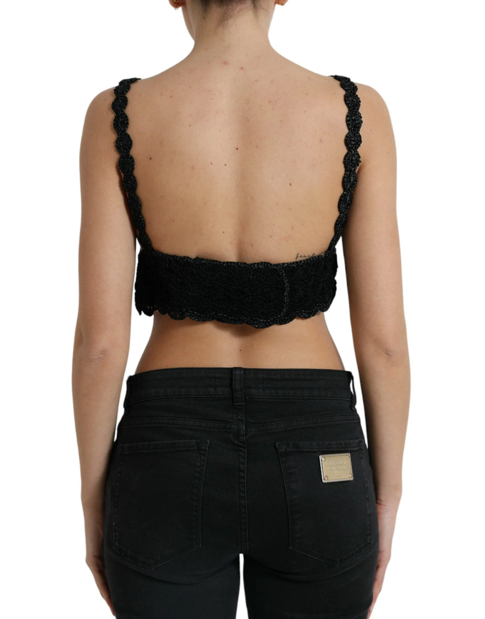 Dolce & Gabbana Black Cotton Bustier Cropped Crochet Tank Top - IT46|XL - Tank Tops