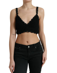 Dolce & Gabbana Black Cotton Bustier Cropped Crochet Tank Top - IT46|XL - Tank Tops