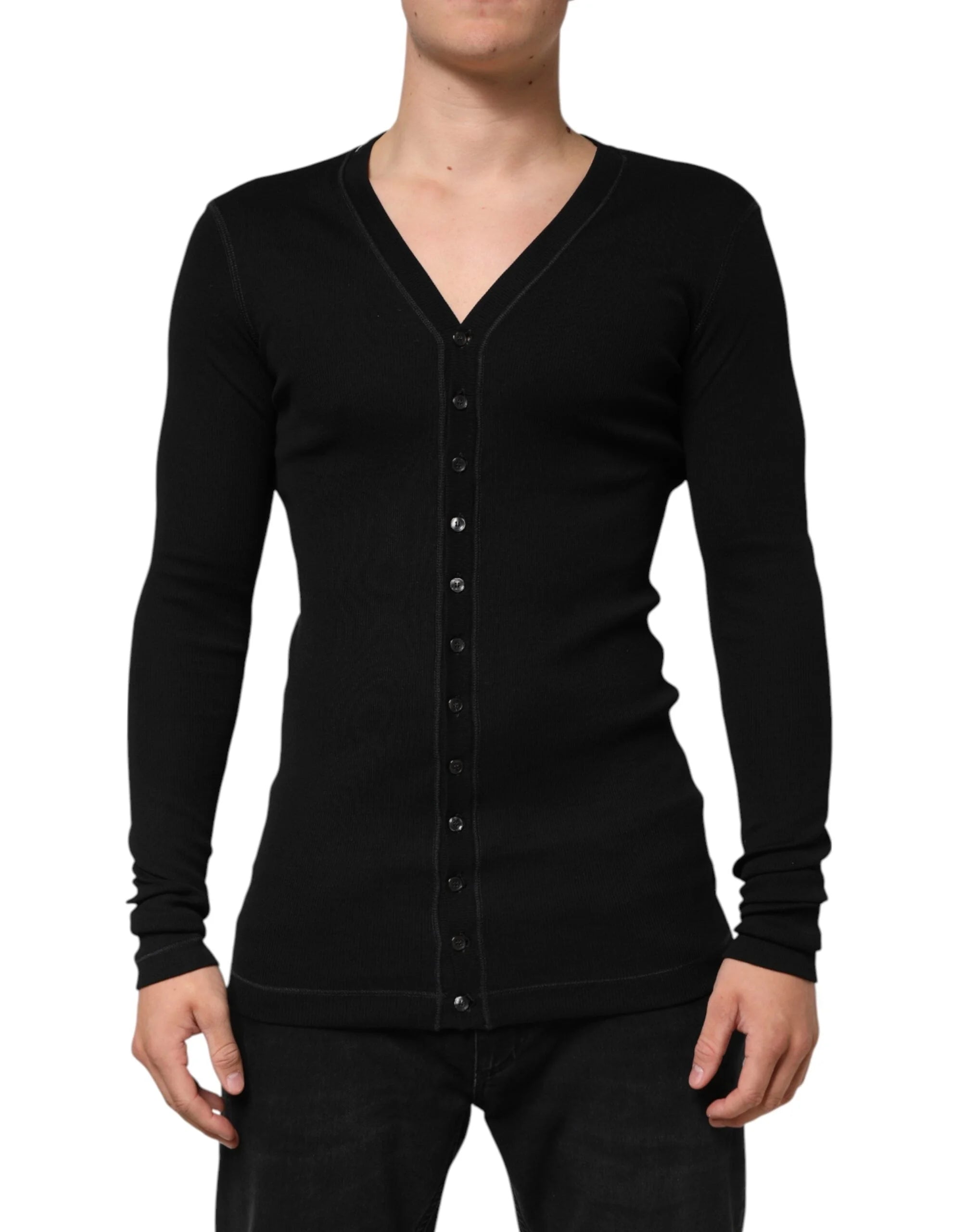 Dolce & Gabbana Black Cotton Button Up Men Cardigan Sweater - M - Cardigans