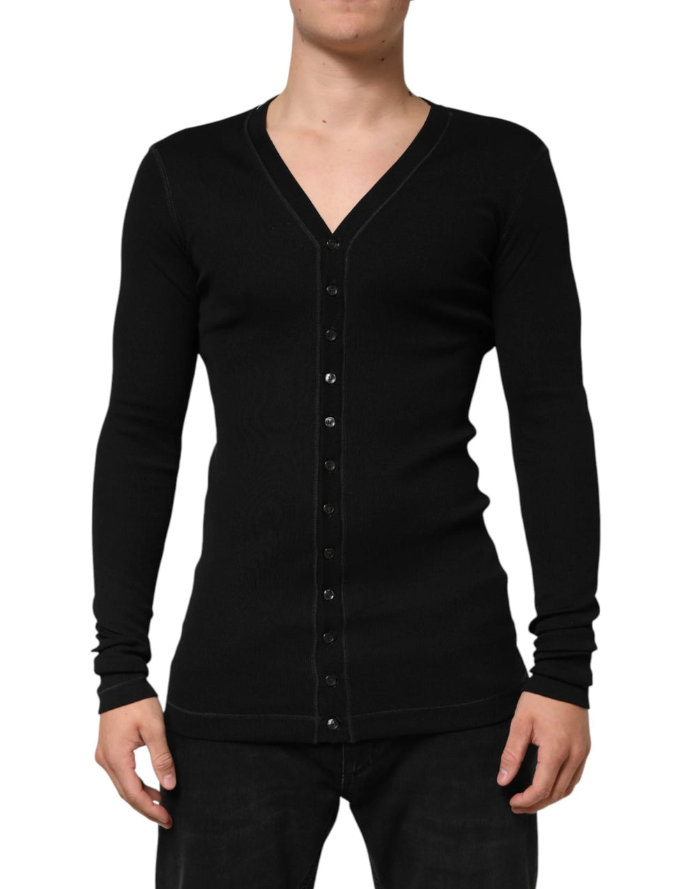 Dolce & Gabbana Black Cotton Button Up Men Cardigan Sweater - M - Cardigans