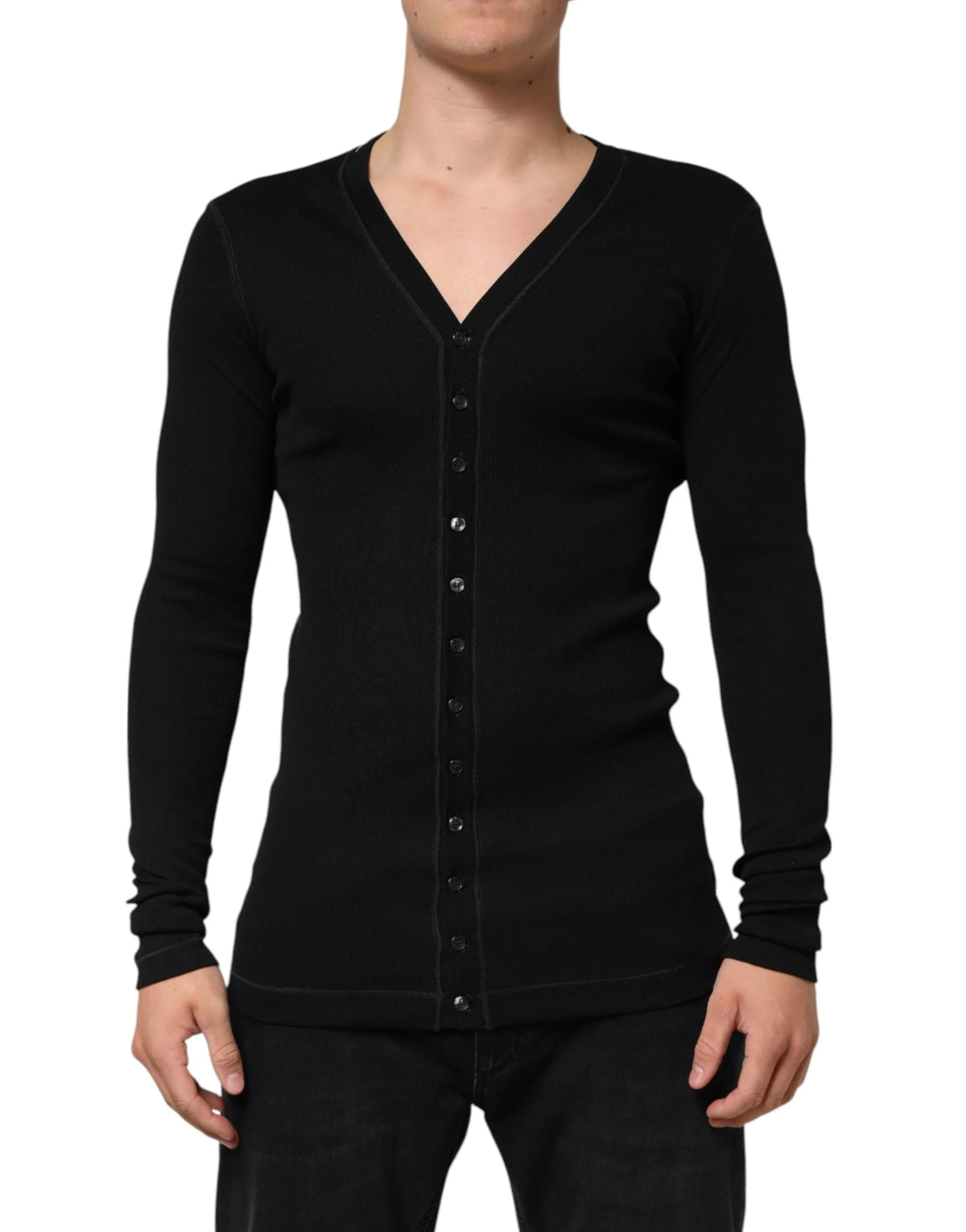 Dolce & Gabbana Black Cotton Button Up Men Cardigan Sweater - M - Cardigans