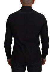 Dolce & Gabbana Black Cotton Collared Long Sleeve GOLD Shirt - IT41 | L - Shirts