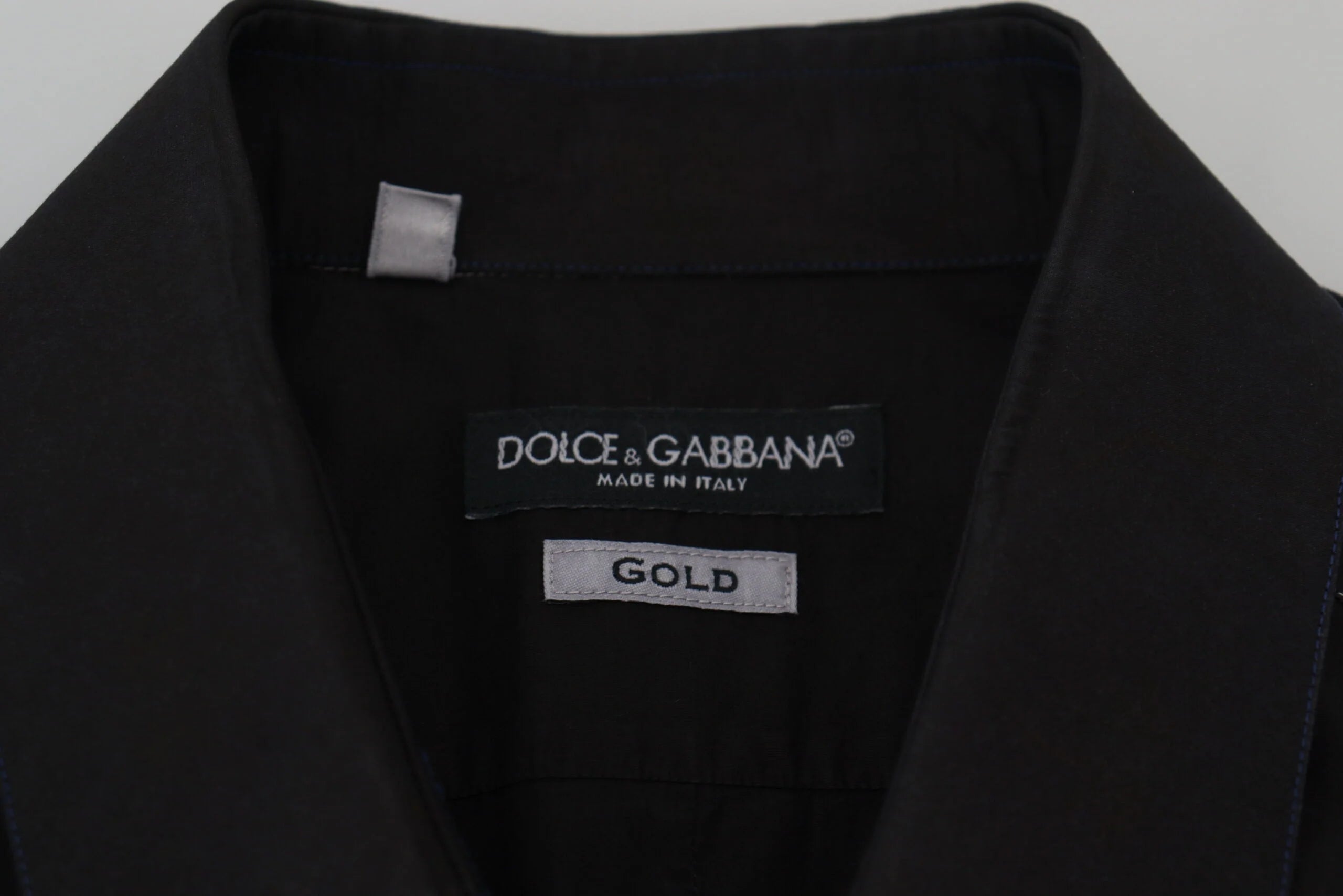 Dolce & Gabbana Black Cotton Collared Long Sleeve GOLD Shirt - IT41 | L - Shirts