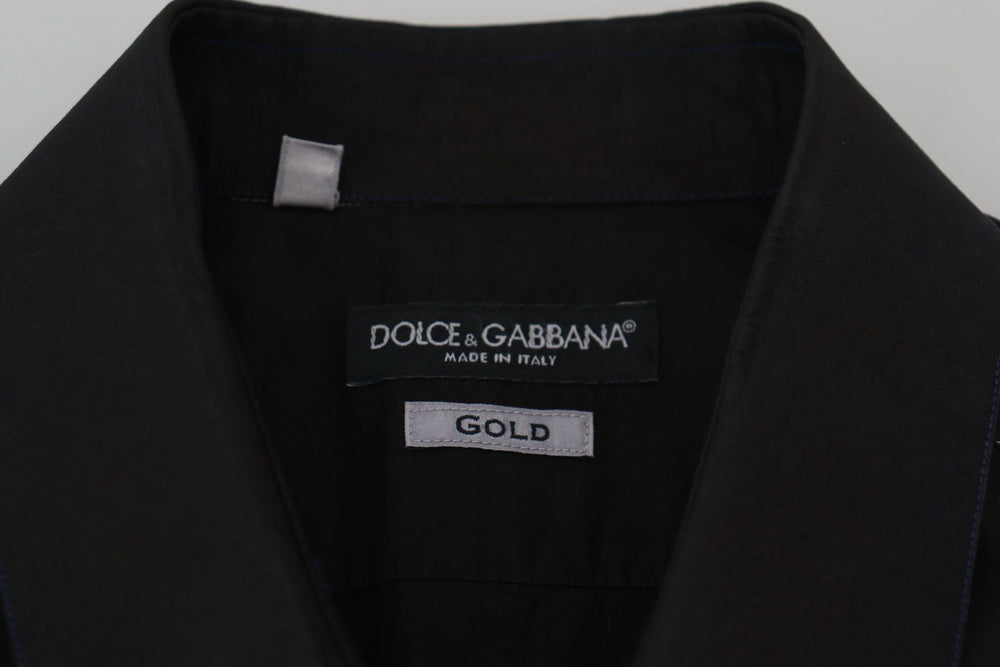 Dolce & Gabbana Black Cotton Collared Long Sleeve GOLD Shirt - IT41 | L - Shirts