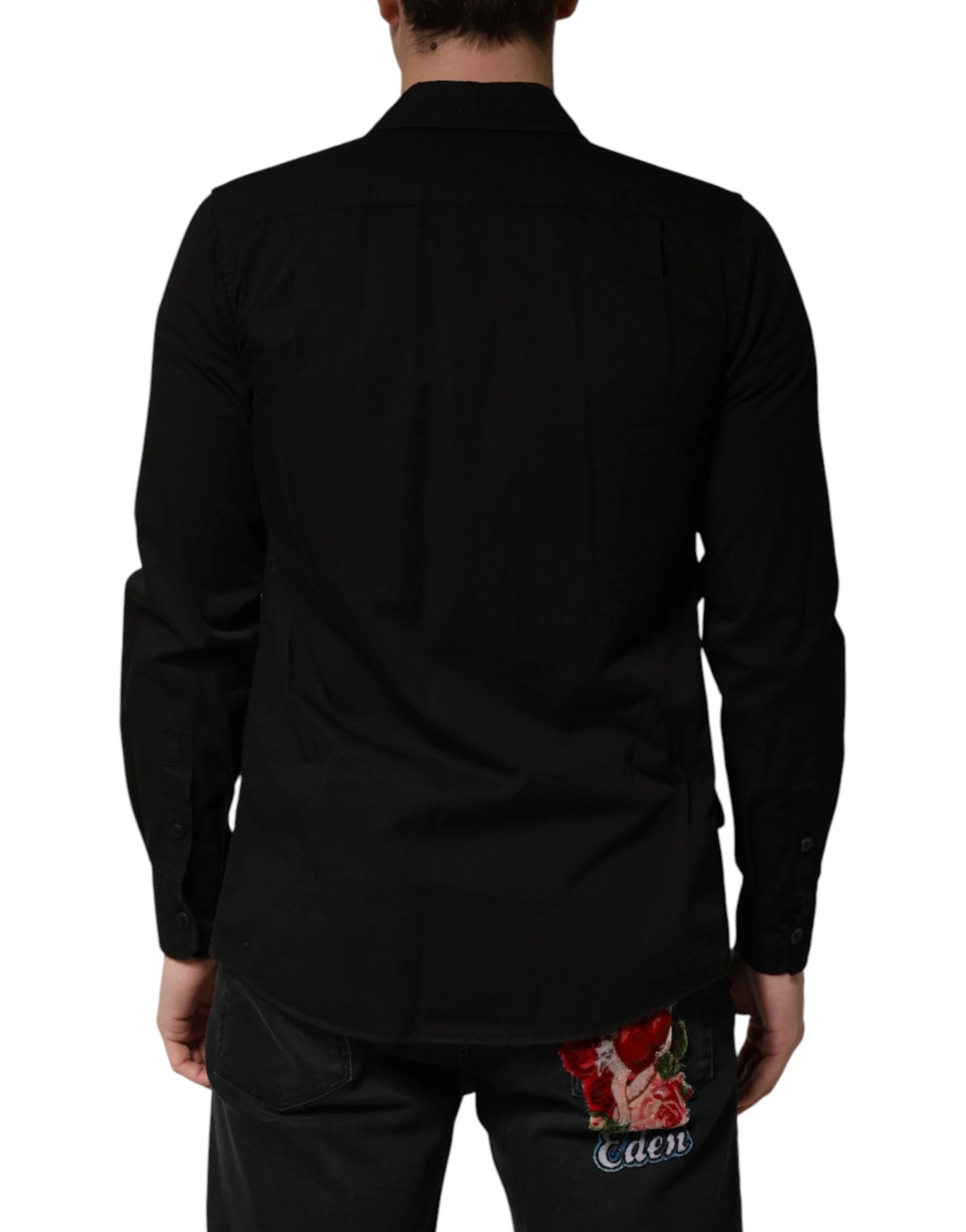 Dolce & Gabbana Black Cotton Collared Men Button Down Shirt - IT37 | XS