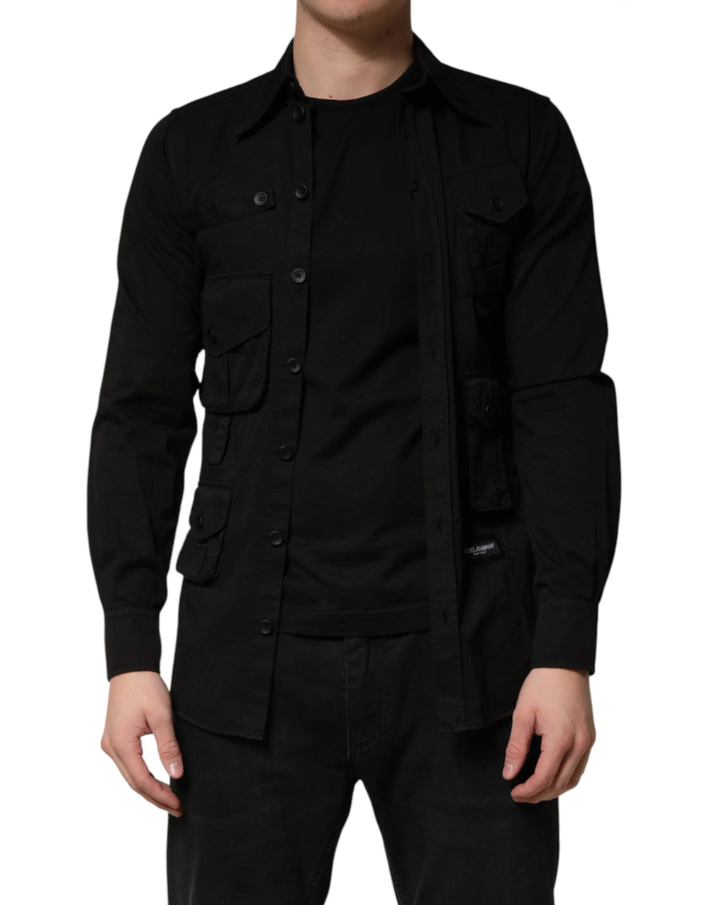 Dolce & Gabbana Black Cotton Collared Men Button Down Shirt - IT37 | XS