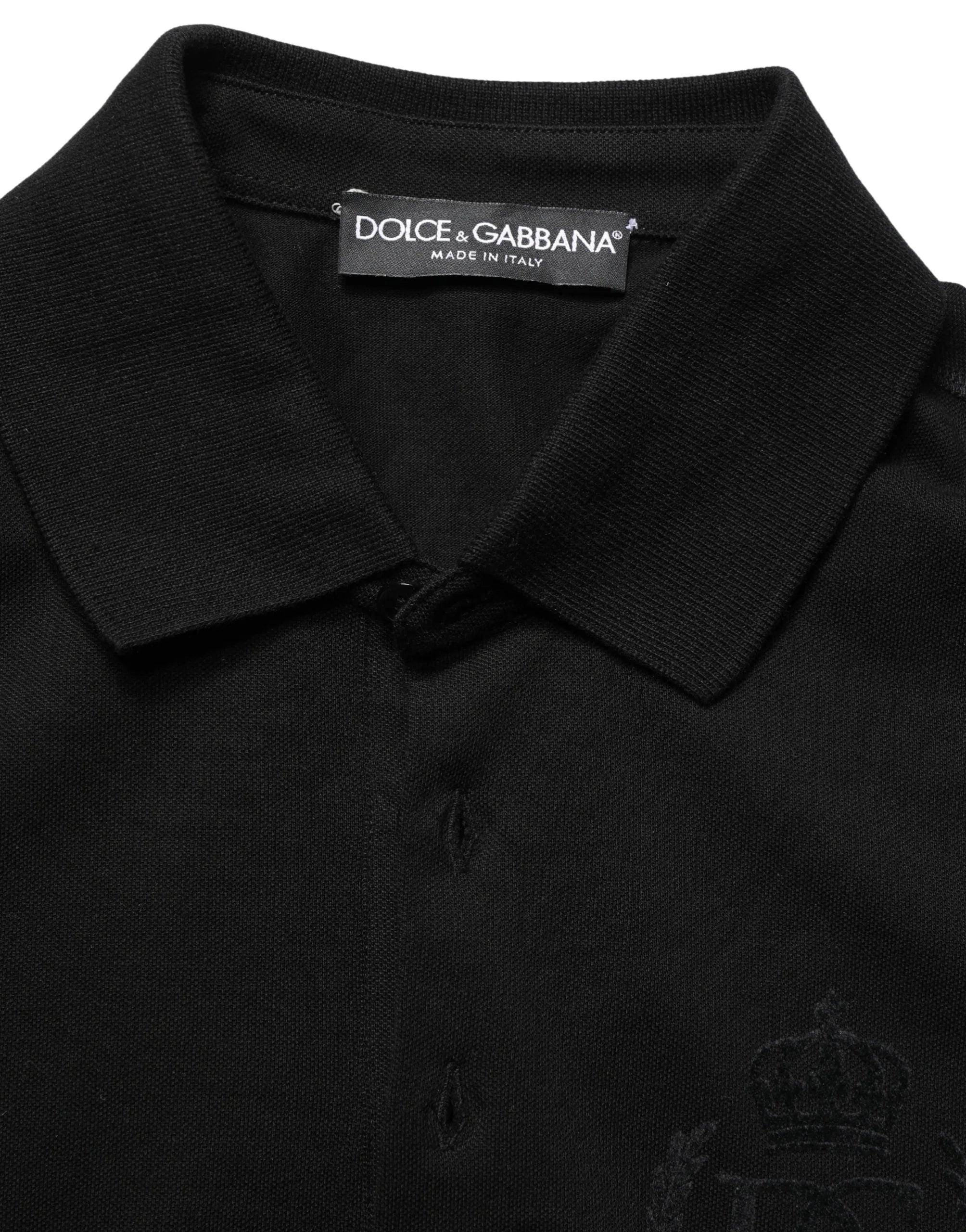 Dolce & Gabbana Black Cotton Collared Short Sleeves Men Polo T-shirt - IT48 | M