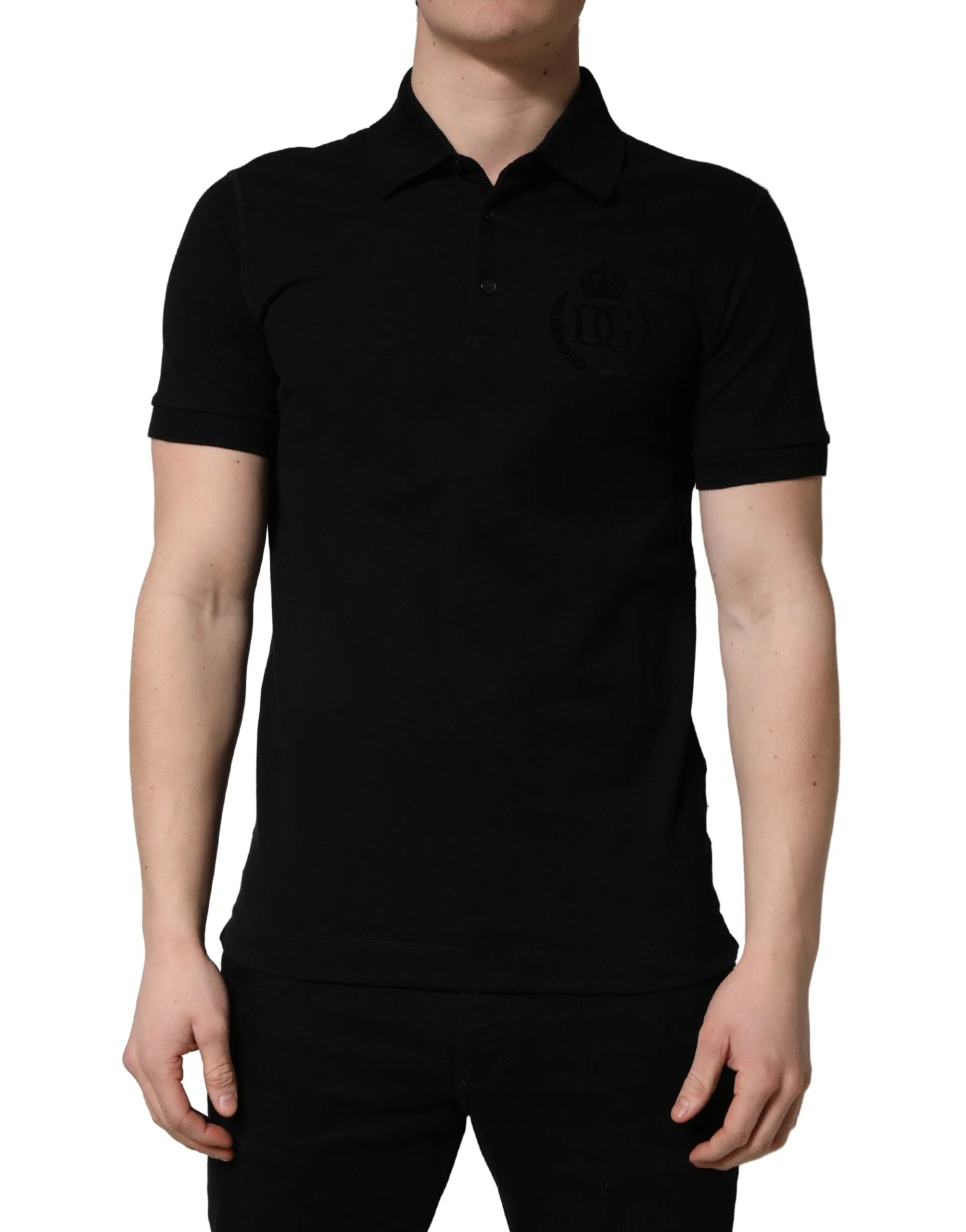 Dolce & Gabbana Black Cotton Collared Short Sleeves Men Polo T-shirt - IT48 | M