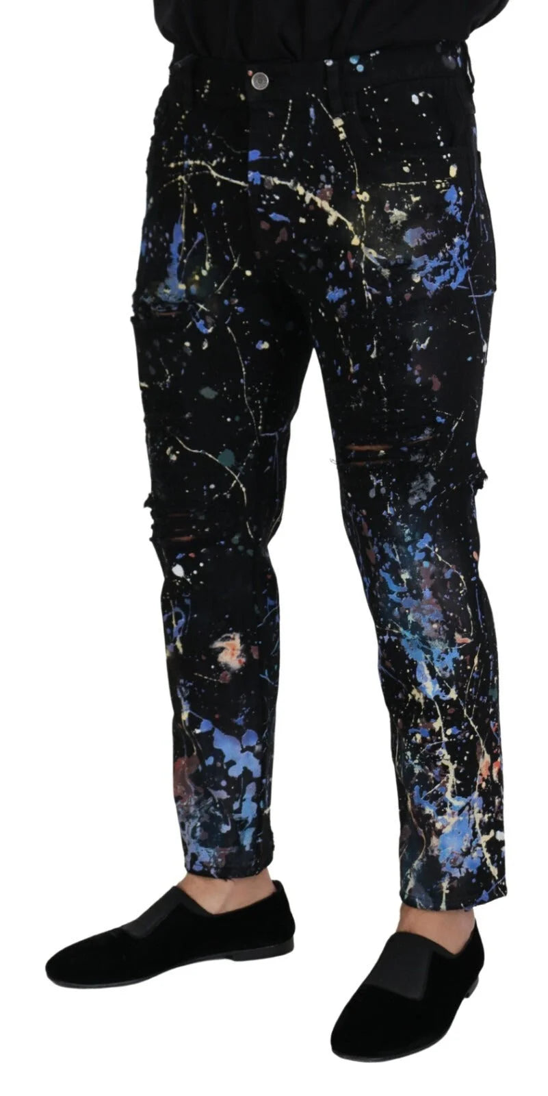 Dolce & Gabbana Jeans de Denim de Algodón Negro con Estampado Color Splash - IT48 | M - Jeans