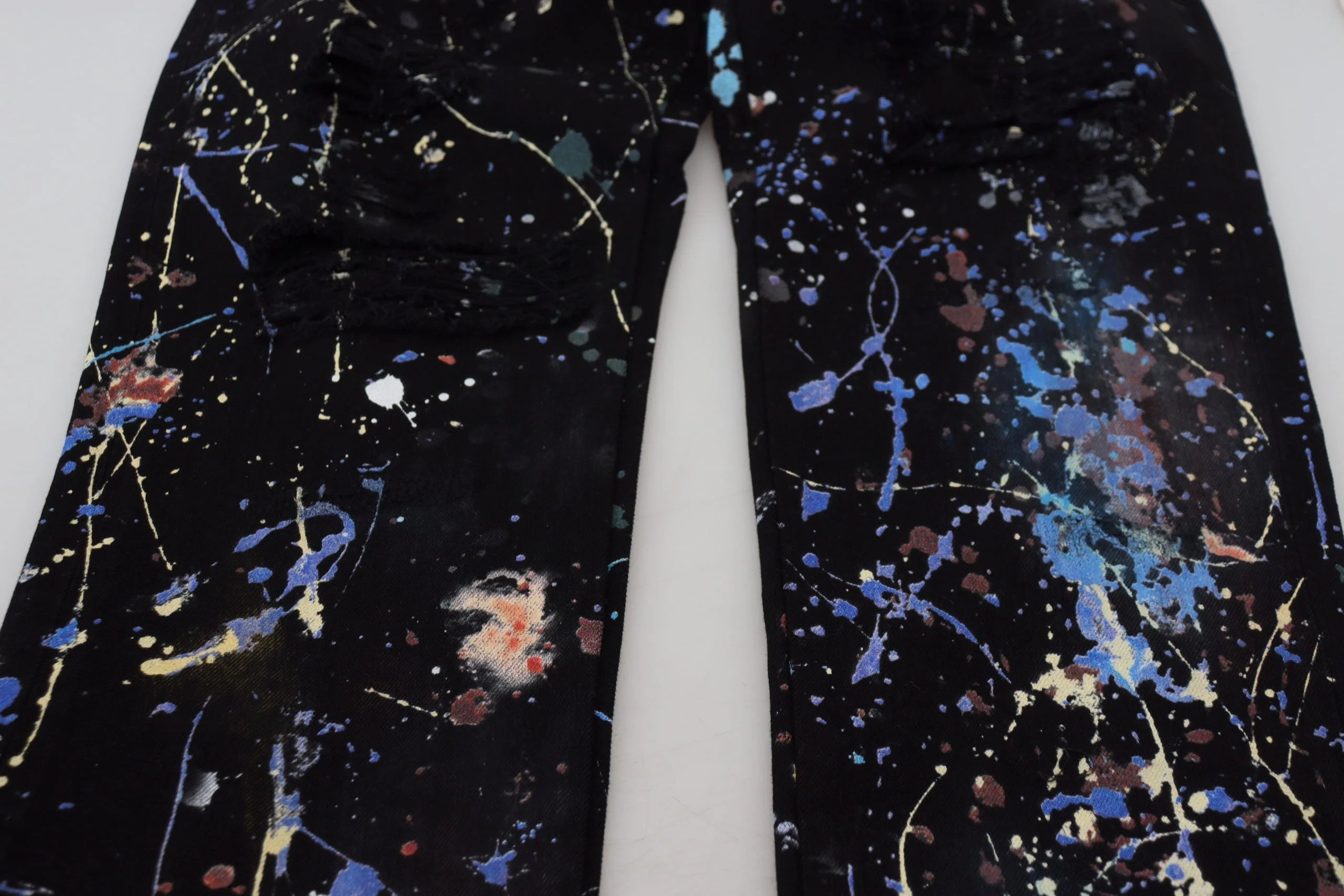 Dolce & Gabbana Black Cotton Color Splash Print Denim Jeans - IT48 | M - Jeans