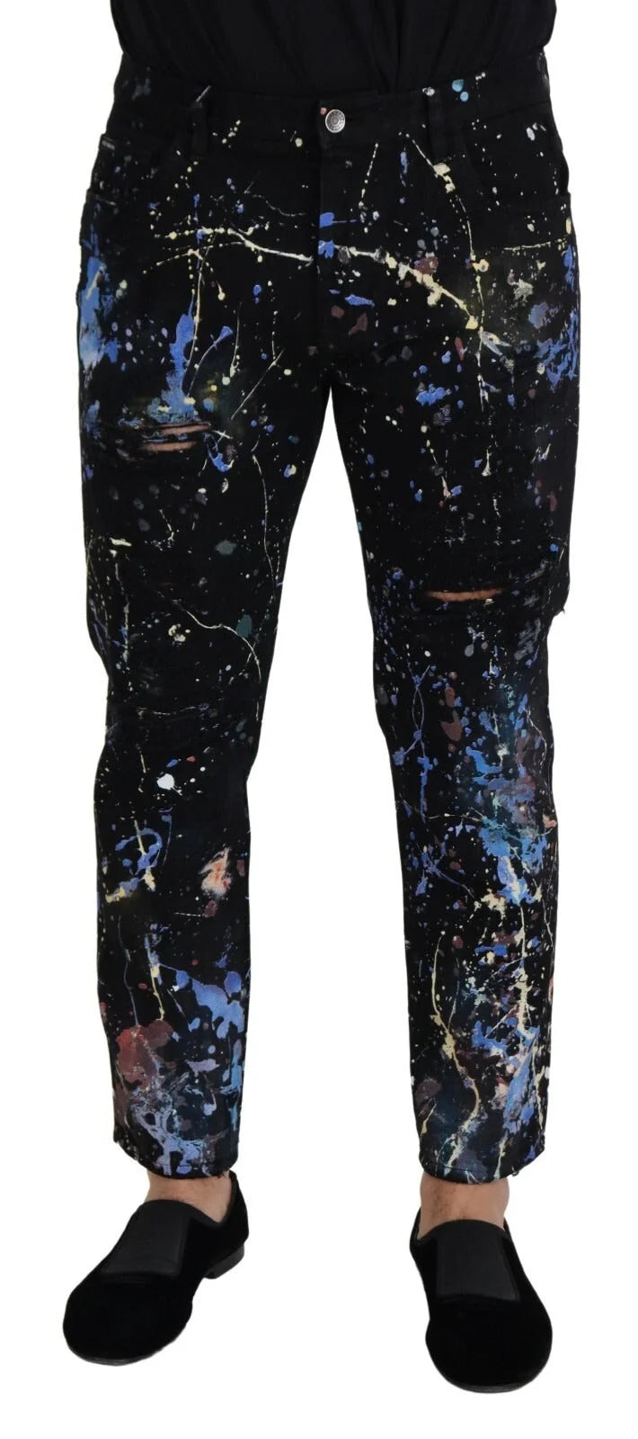 Dolce & Gabbana Jeans de Denim de Algodón Negro con Estampado Color Splash - IT48 | M - Jeans