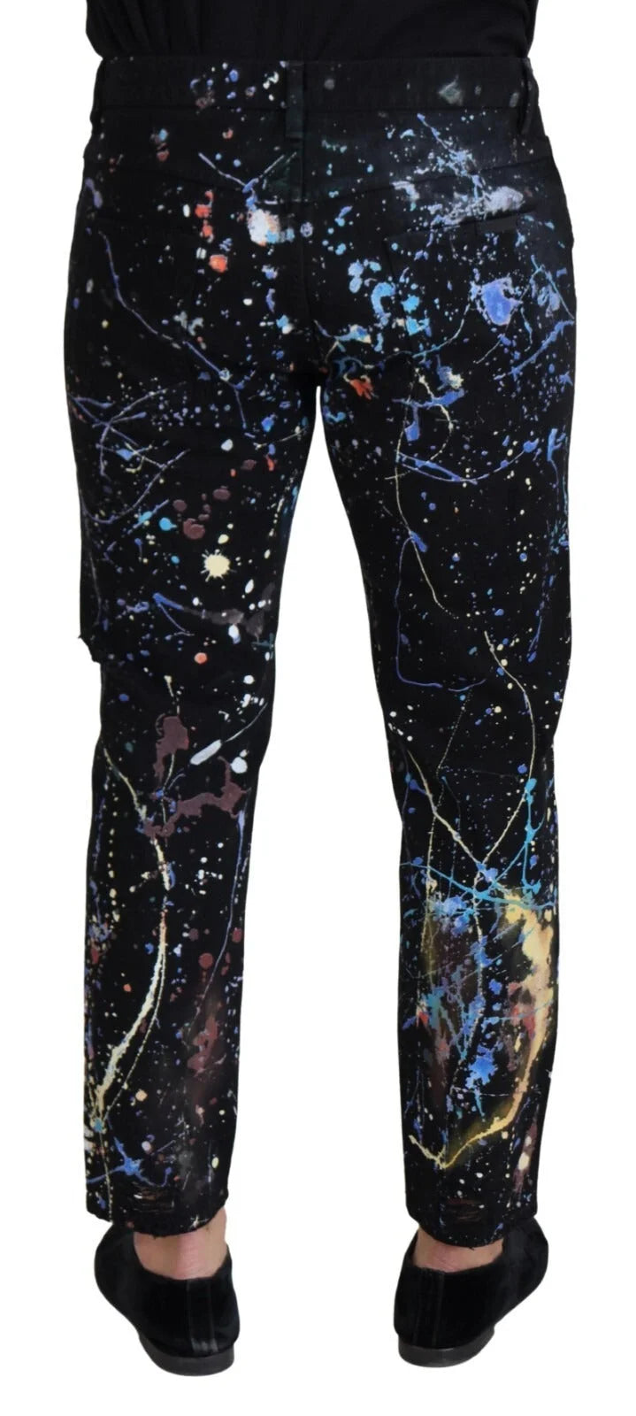 Dolce & Gabbana Jeans de Denim de Algodón Negro con Estampado Color Splash - IT48 | M - Jeans