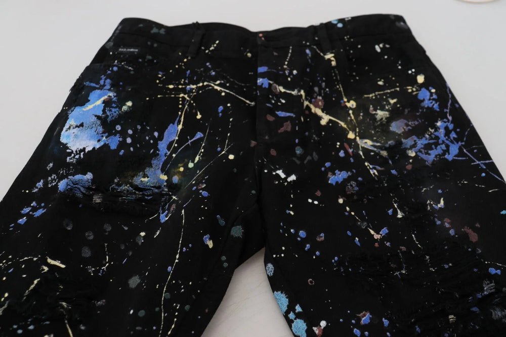Dolce & Gabbana Jeans de Denim de Algodón Negro con Estampado Color Splash - IT48 | M - Jeans