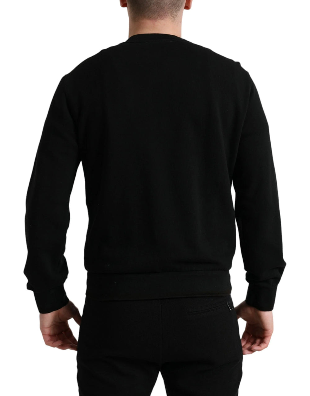 Dolce & Gabbana Black Cotton Crew Neck Men Pullover Sweater - IT50 | L - Sweaters