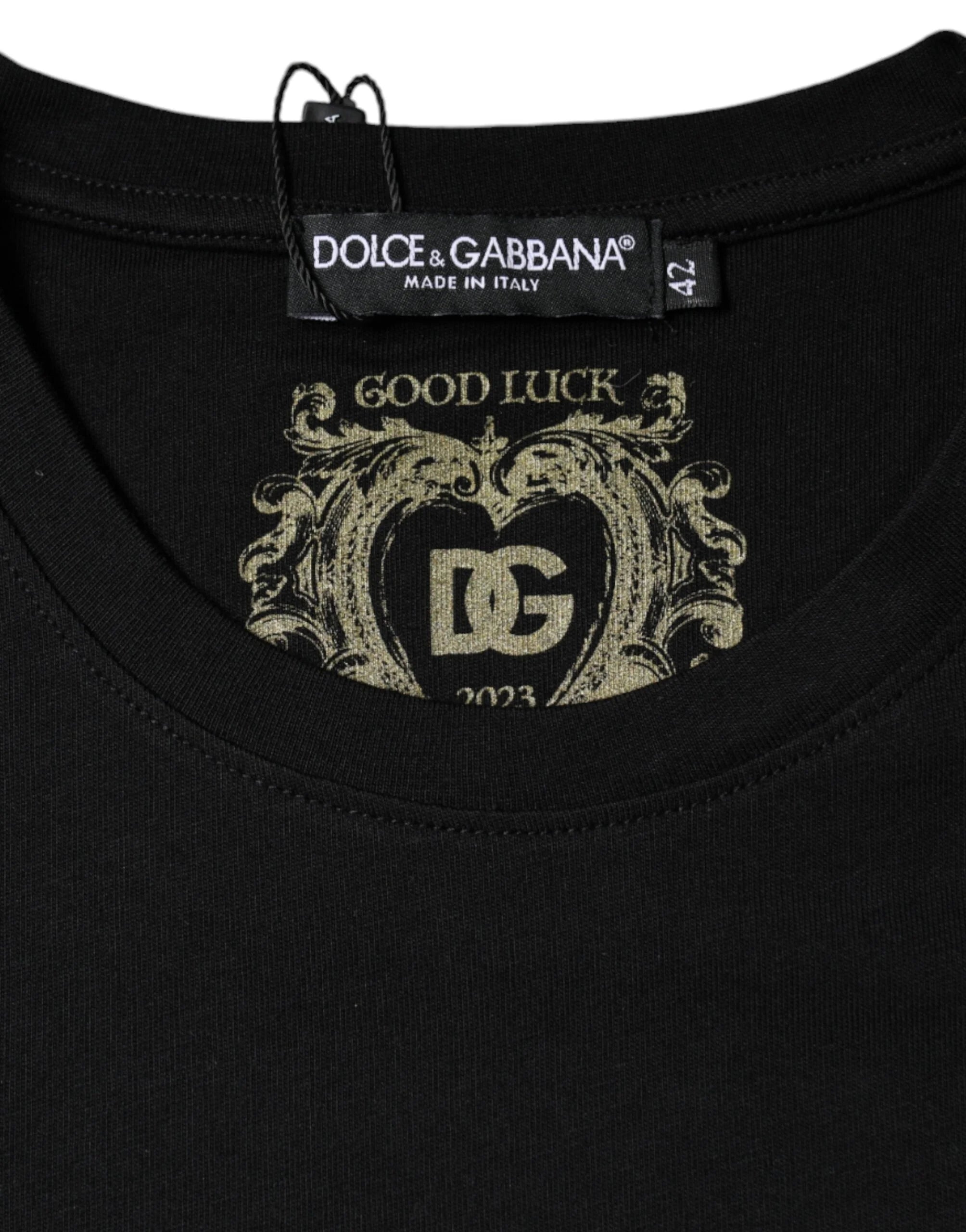 Dolce & Gabbana Black Cotton Crew Neck Short Sleeve T-shirt - T-Shirts