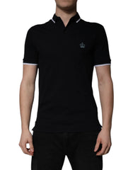 Dolce & Gabbana Black Cotton Crown Collared Polo T-shirt - IT44 | XS - Polos