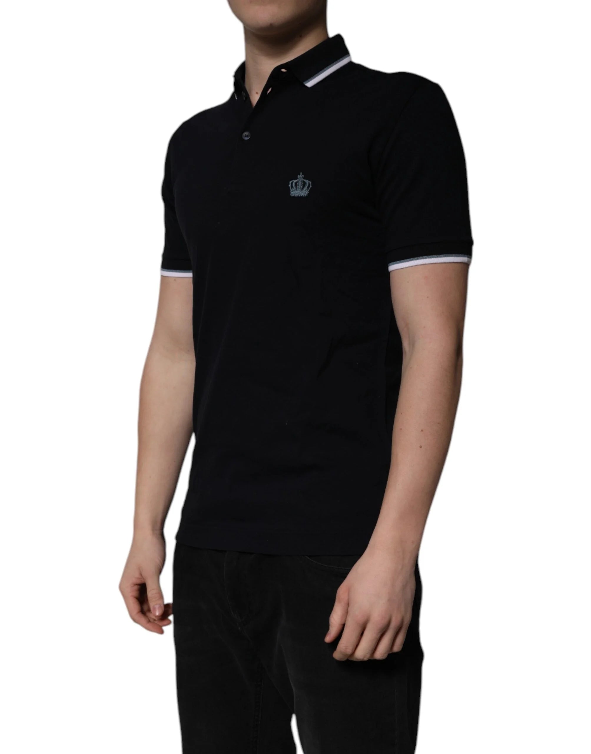 Dolce & Gabbana Black Cotton Crown Collared Polo T-shirt - IT44 | XS - Polos