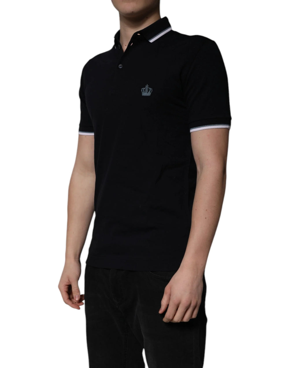 Dolce & Gabbana Black Cotton Crown Collared Polo T-shirt - IT44 | XS - Polos