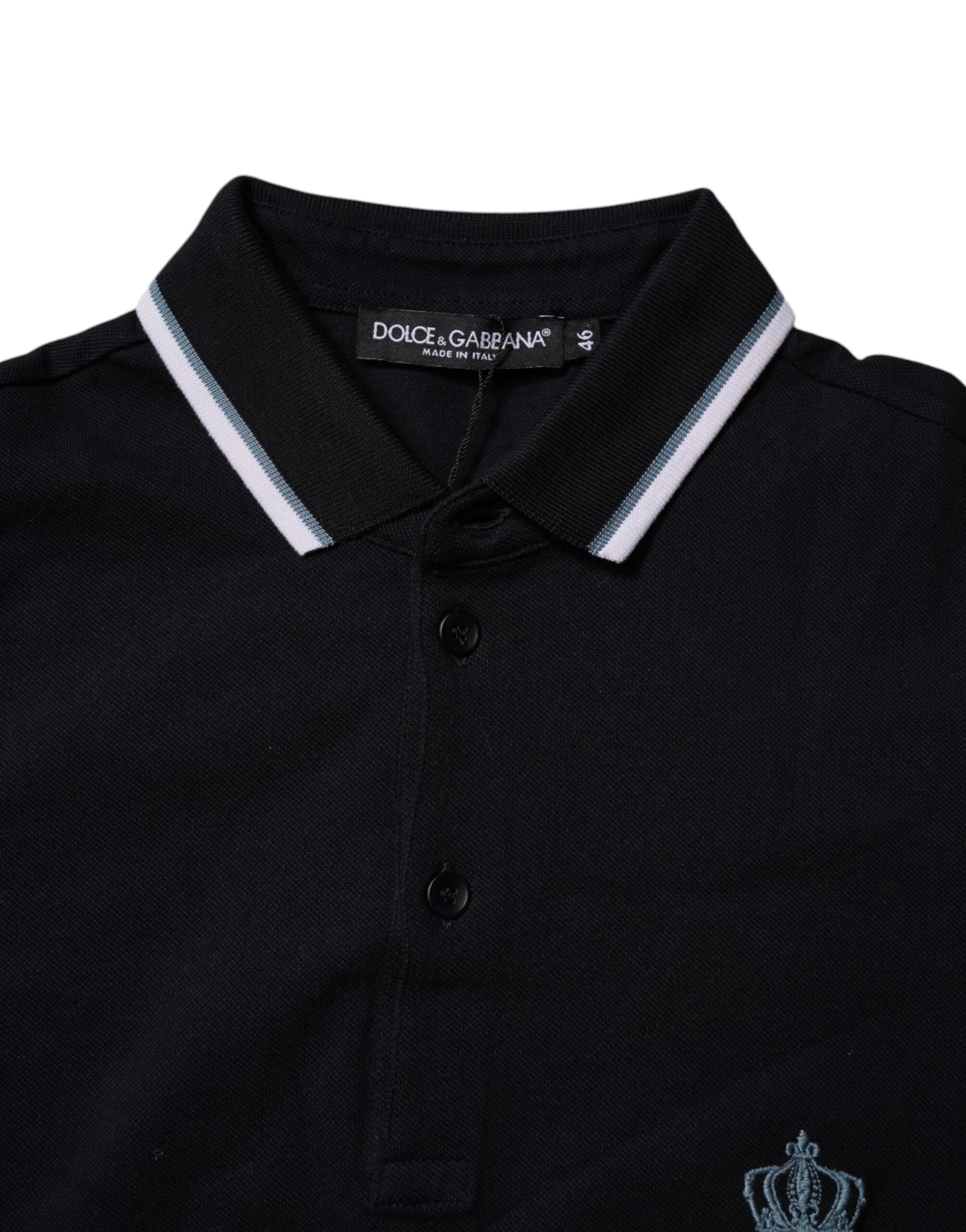 Dolce & Gabbana Black Cotton Crown Collared Polo T-shirt - IT44 | XS - Polos