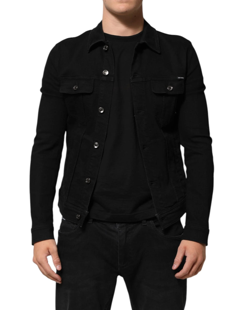 Dolce & Gabbana Black Cotton Denim Stretch Button Up Jacket - IT58 | 3XL - Trucker Jackets