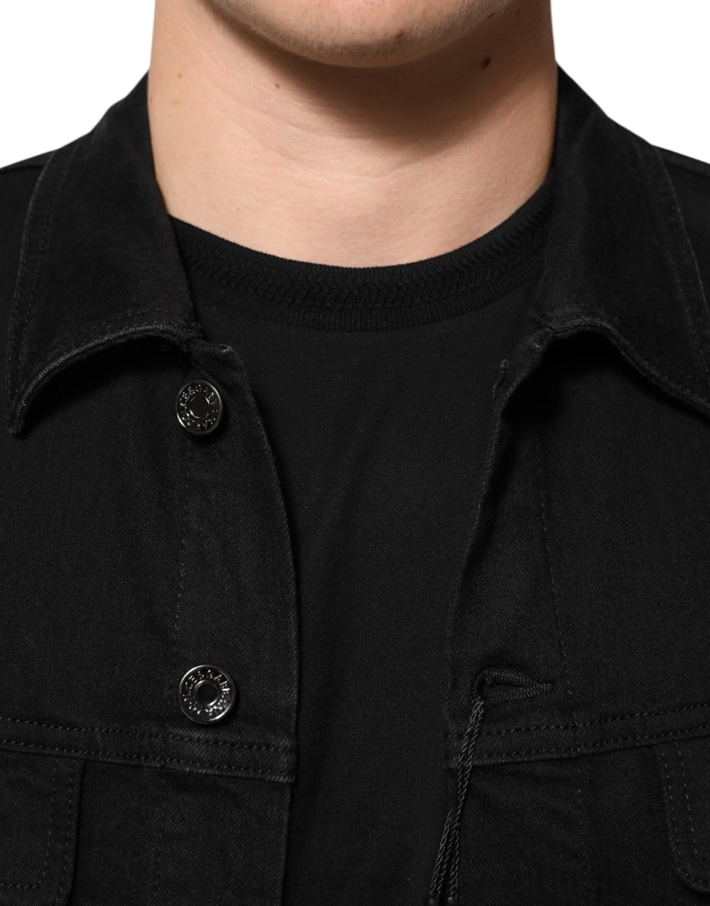 Dolce & Gabbana Black Cotton Denim Stretch Button Up Jacket - IT58 | 3XL - Trucker Jackets