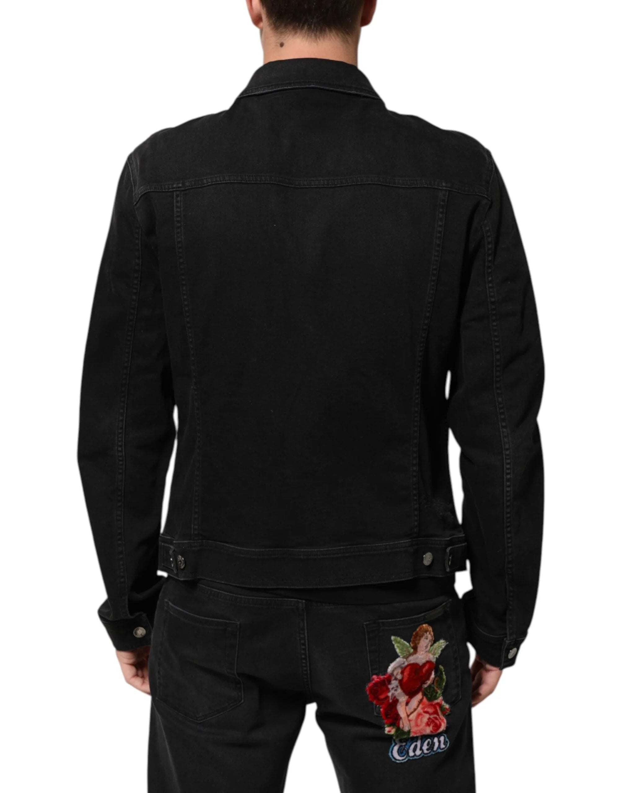 Dolce & Gabbana Black Cotton Denim Stretch Button Up Jacket - IT58 | 3XL - Trucker Jackets