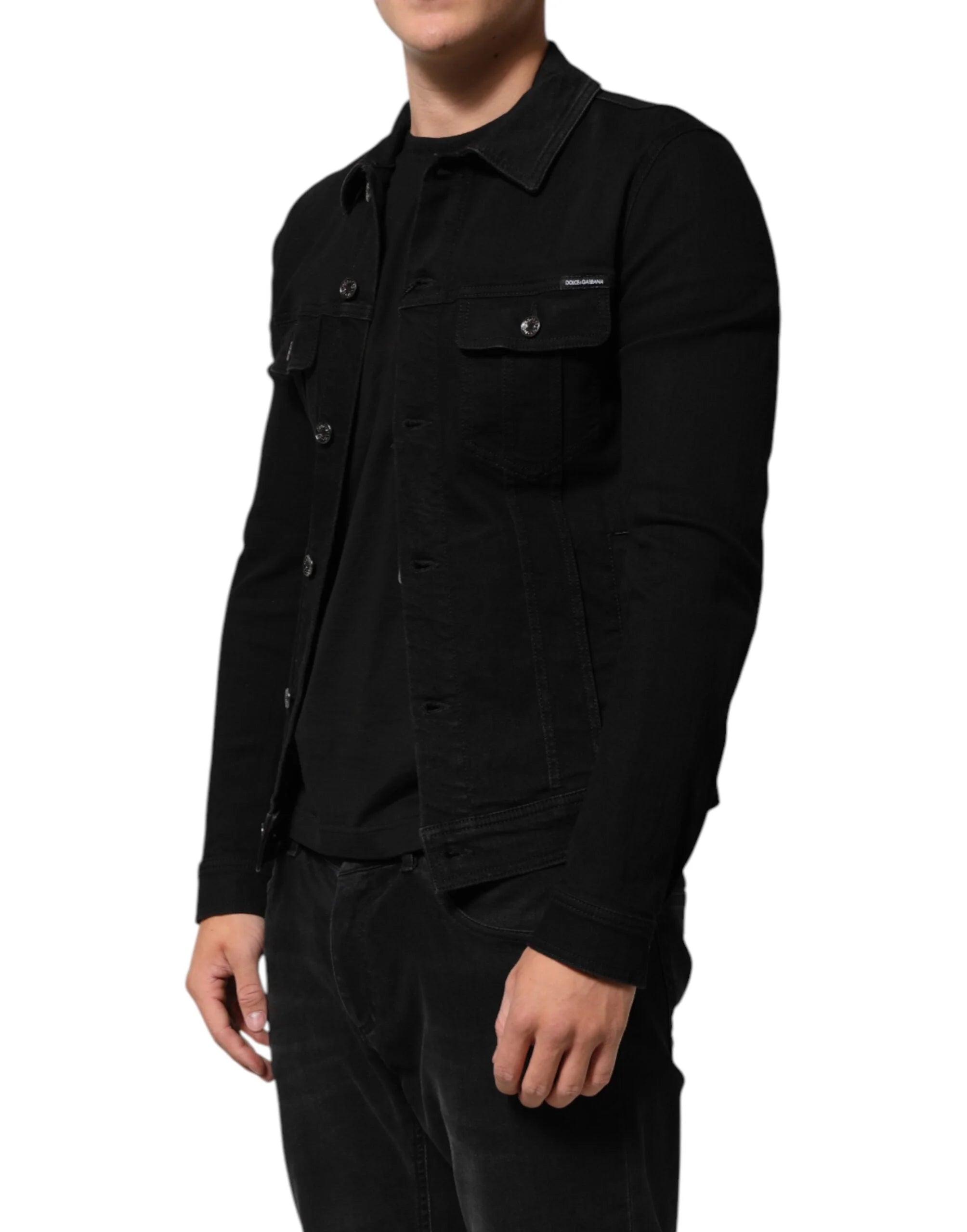 Dolce & Gabbana Black Cotton Denim Stretch Button Up Jacket - IT58 | 3XL - Trucker Jackets