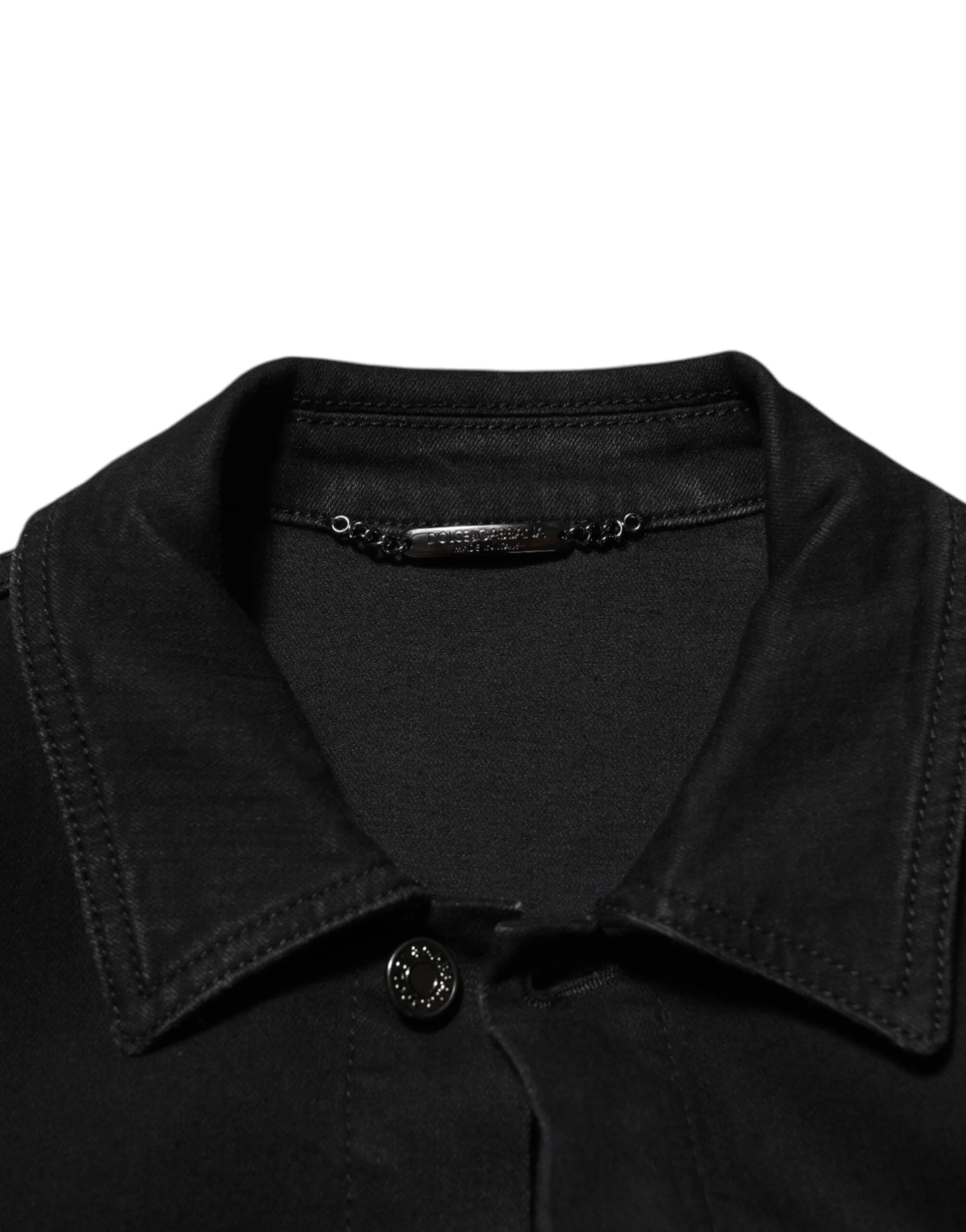 Dolce & Gabbana Black Cotton Denim Stretch Button Up Jacket - IT58 | 3XL - Trucker Jackets