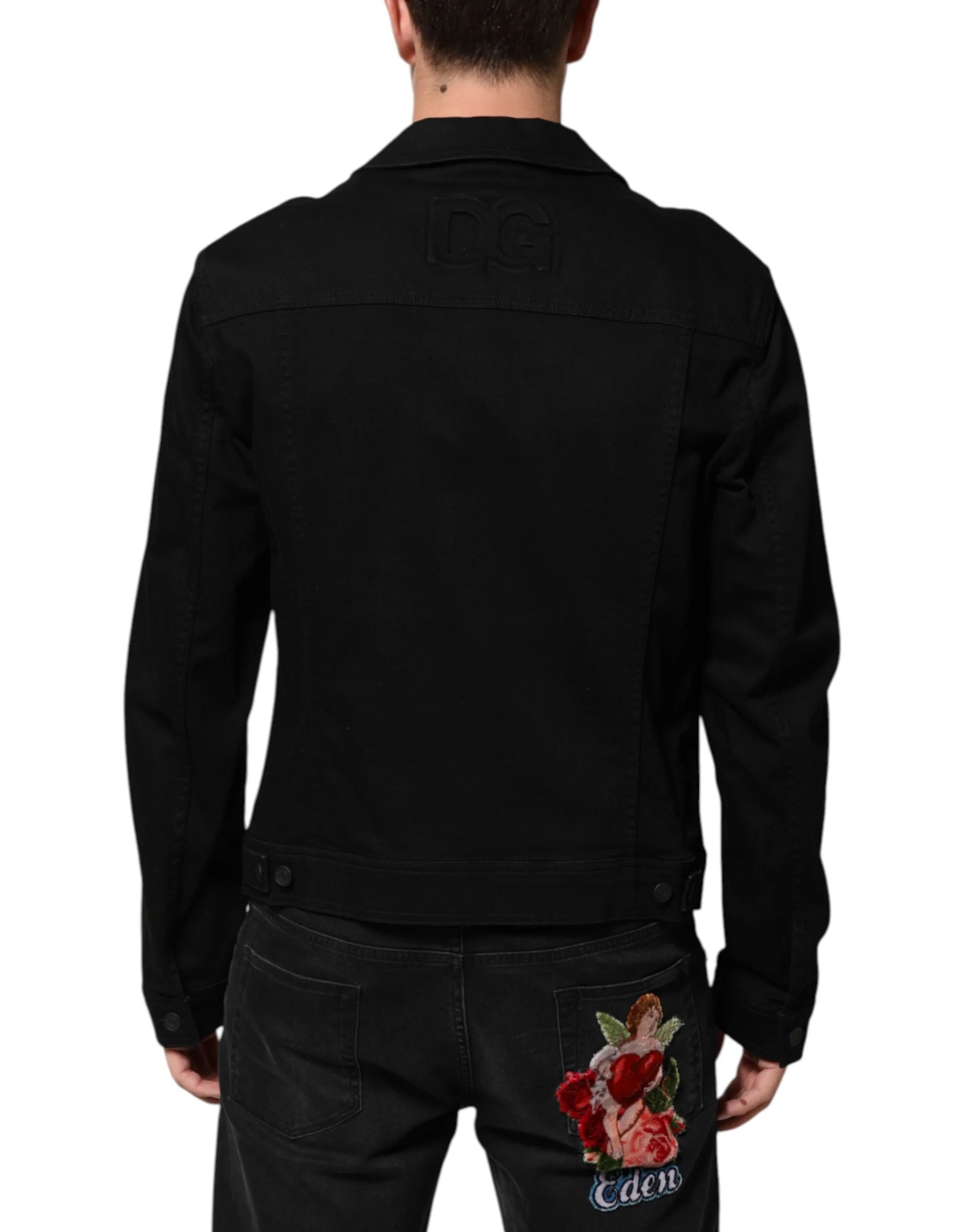 Dolce & Gabbana Black Cotton Denim Stretch Giubbotto Jacket - IT56 | XXL - Trucker Jackets