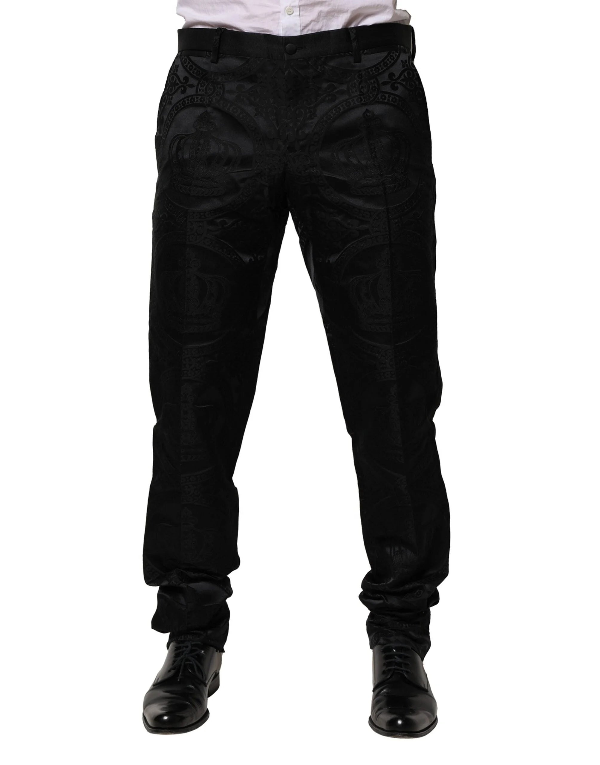 Dolce & Gabbana Black Cotton DG Crown Dress Pants - IT52 | XL - Trousers