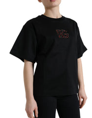 Dolce & Gabbana Black Cotton DG Crystal Crewneck Tee T-shirt - IT36|XXS - T-Shirts