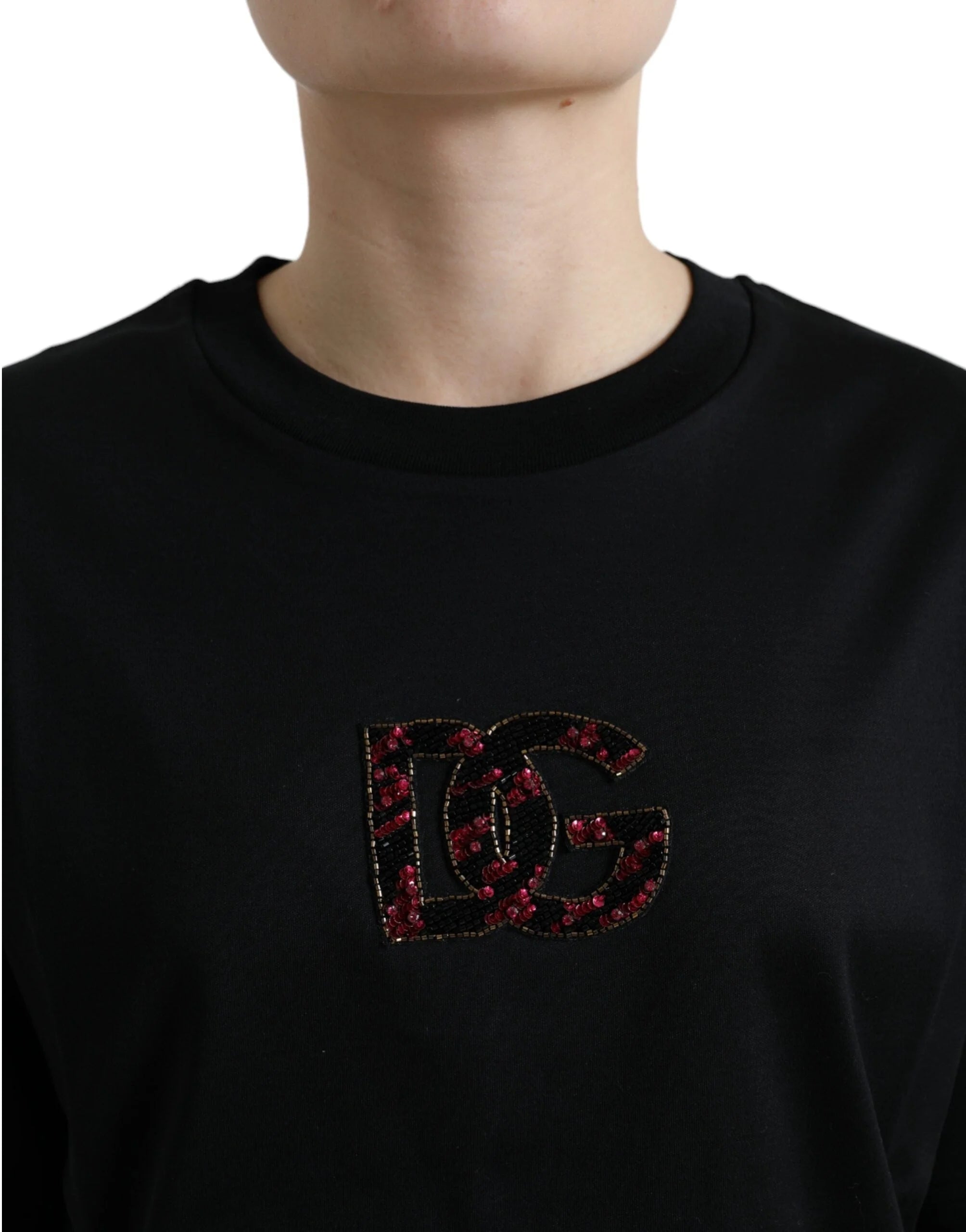 Dolce & Gabbana Black Cotton DG Crystal Crewneck Tee T-shirt - IT36|XXS - T-Shirts