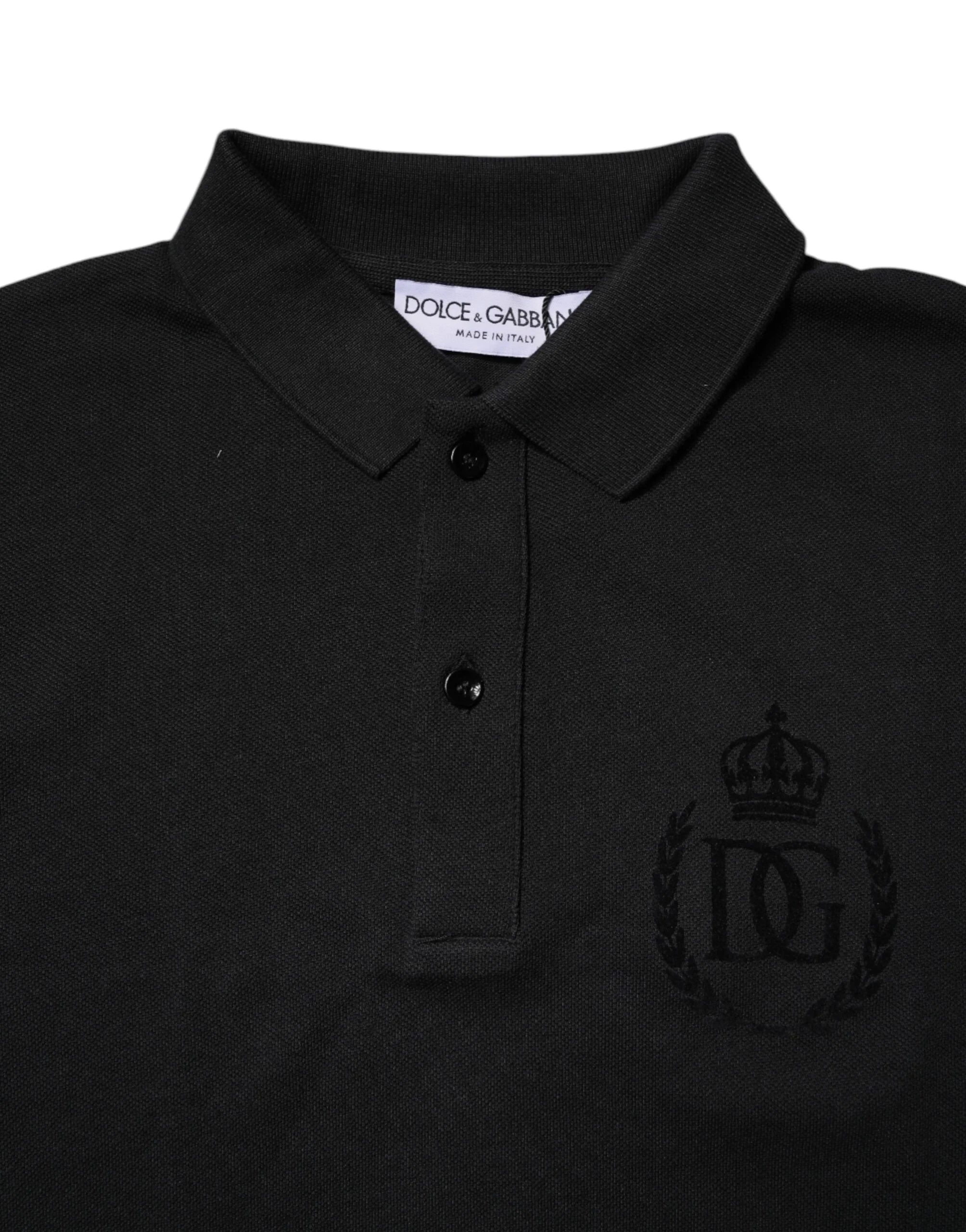 Dolce & Gabbana Black Cotton DG Logo Collared Polo T-shirt - IT44 | XS - Polos