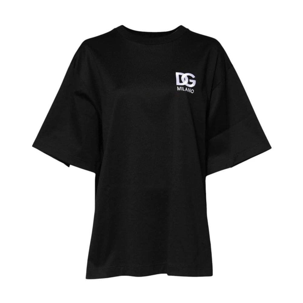 Dolce & Gabbana Black Cotton DG Logo Embroidery Top T-shirt - IT40|S - T-Shirts
