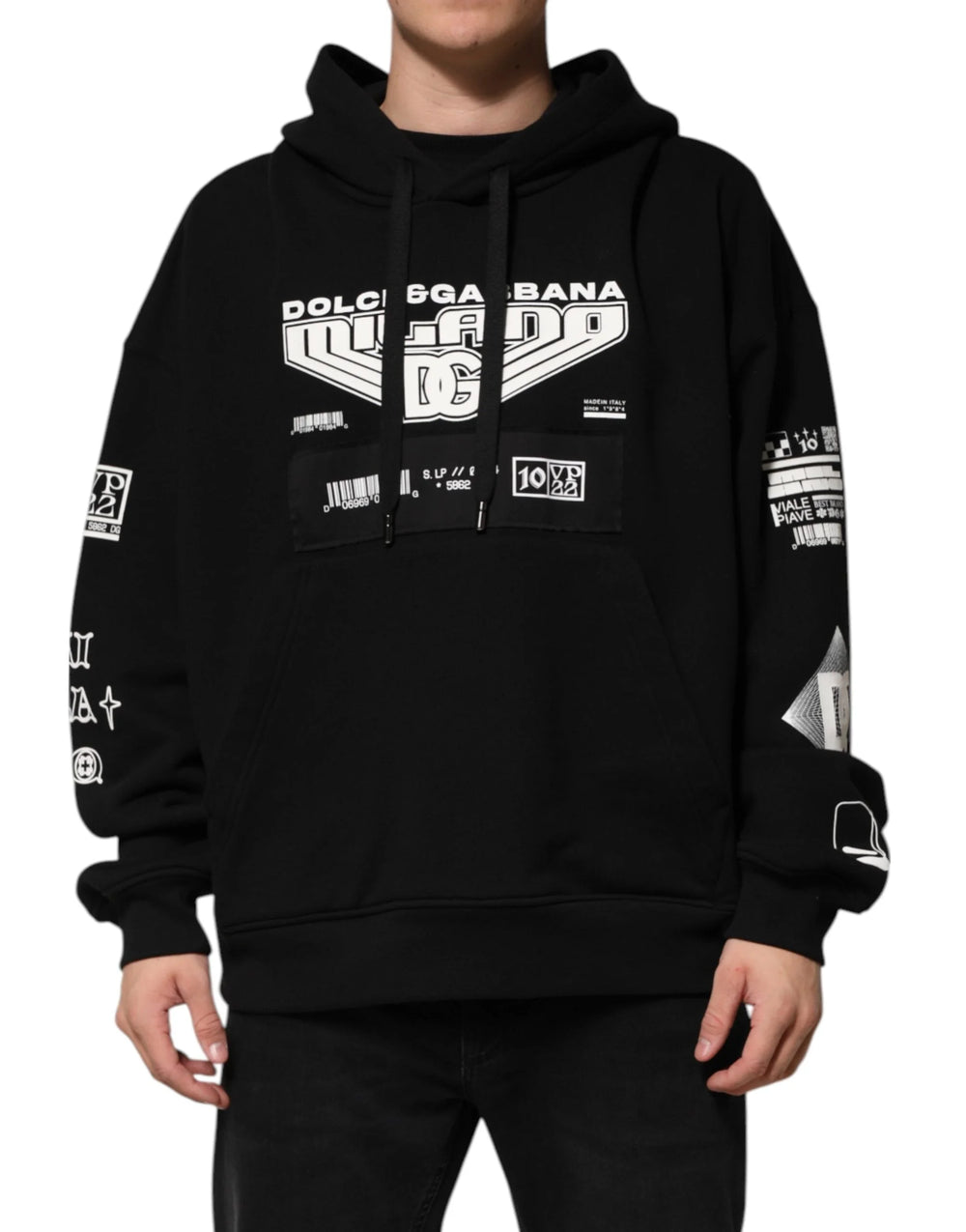 Dolce & Gabbana Black Cotton DG Milano Logo Print Hoodie Sweater - XL - Hoodies