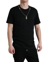 Dolce & Gabbana Black Cotton Dog Tag Round Neck T-shirt - IT52 | L - T-Shirts