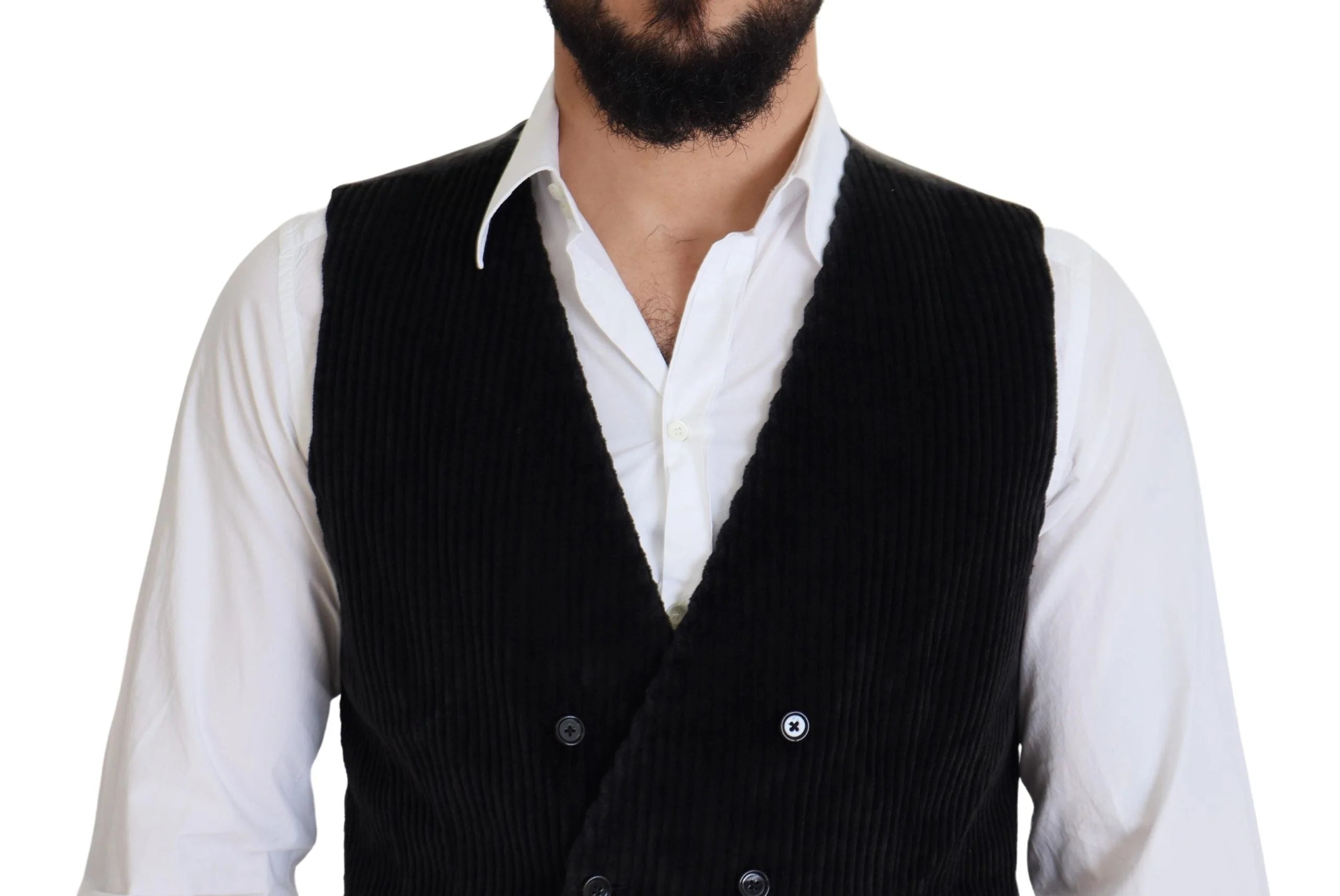 Dolce & Gabbana Black Cotton Double Breasted Waistcoat Vest - Vests