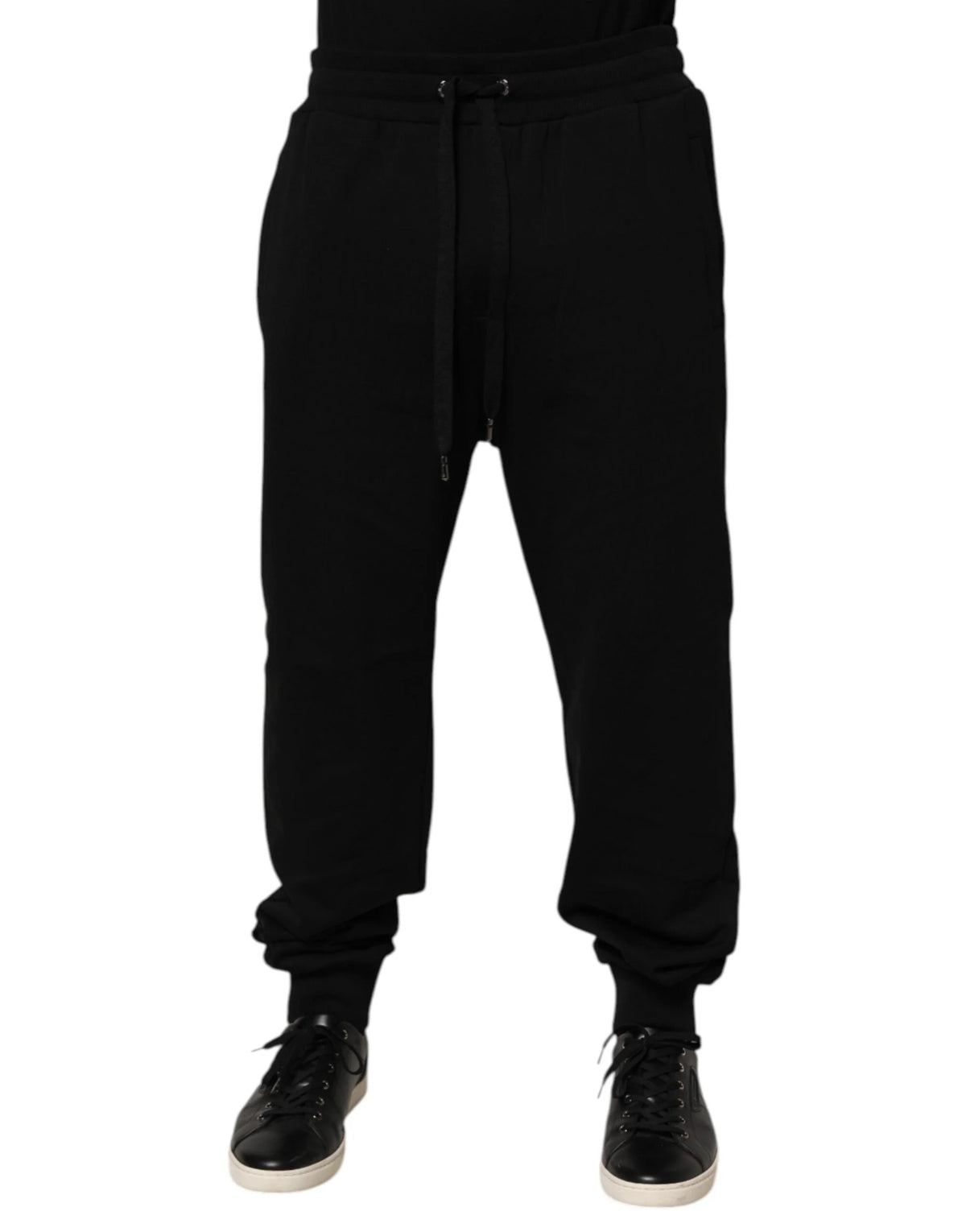 Dolce & Gabbana Black Cotton Drawstring Logo Sweatpants Pants - Joggers